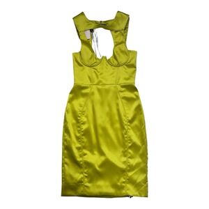 New‎ House Of CB "Katya" Chartreuse Bustier Satin Dress - Size Small Rrp $261
